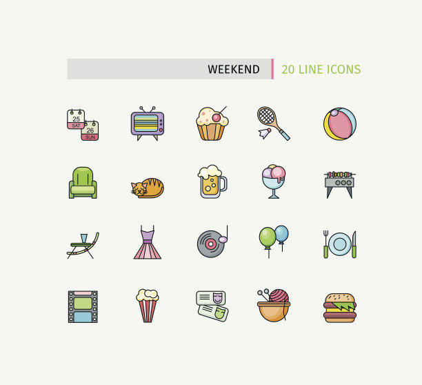 一组细线周末野餐图标图片下载