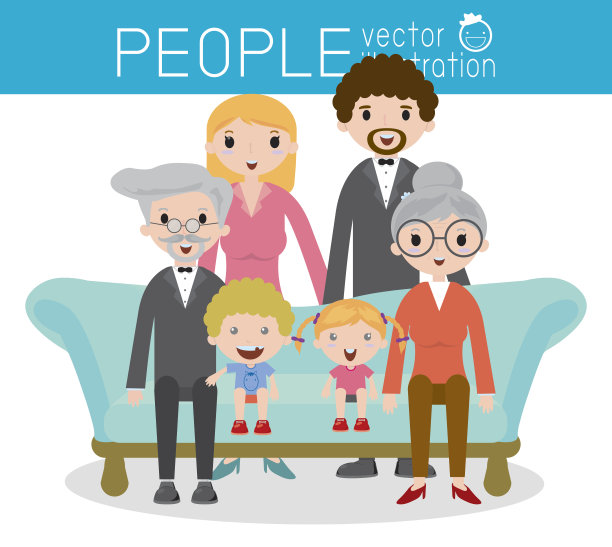 家庭合影父母、祖父母和孩子，快乐图片下载