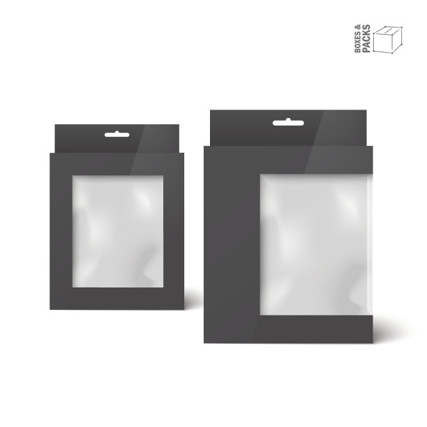两个带窗口的黑色矢量产品包装盒素材图片