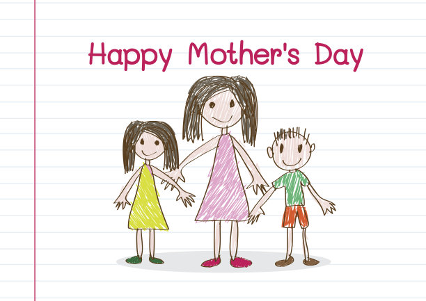 母亲节快乐贺卡与家庭卡通插图图片下载