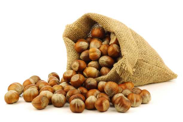 粗麻袋里的新鲜榛子图片下载