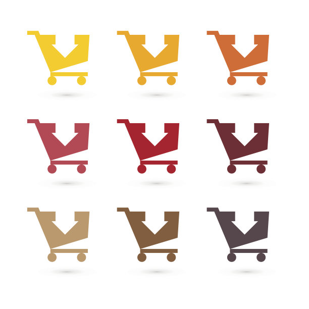 一套彩色孤立蜡笔购物车图片下载