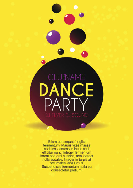 垂直黄色音乐派对背景与彩色图形元素。图片下载