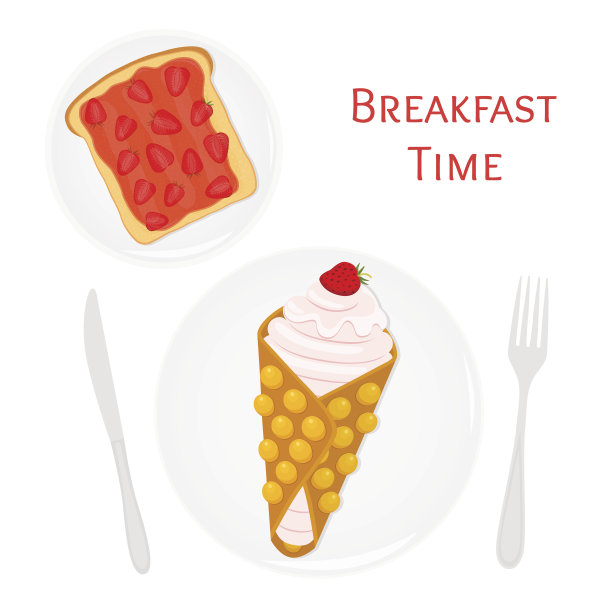 比利时华夫饼配奶油，浆果，吐司配草莓酱图片下载