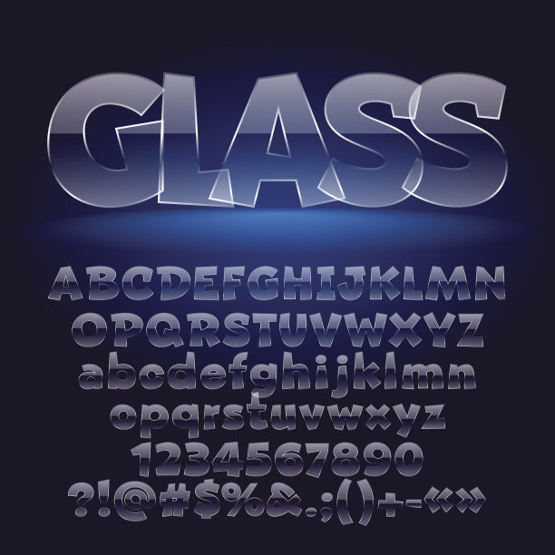 向量有趣的玻璃字母，符号，数字图片下载