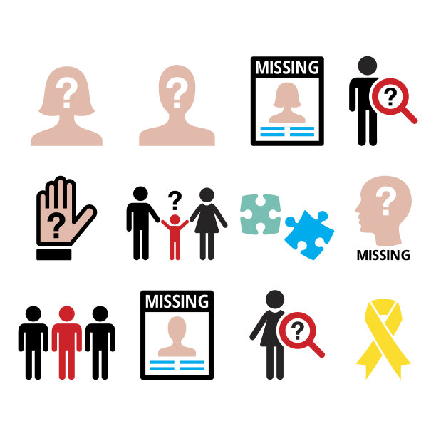 失踪的人-男人和女人，失踪的儿童图标集图片下载