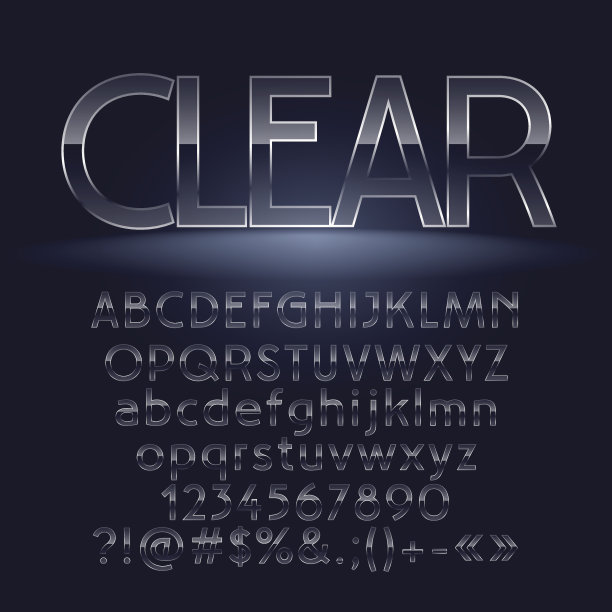 玻璃透明矢量字母、符号、数字图片下载