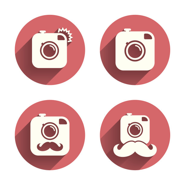 时髦的照片相机与胡子图标图片下载