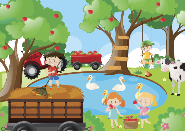 孩子们工作的农场场景图片下载