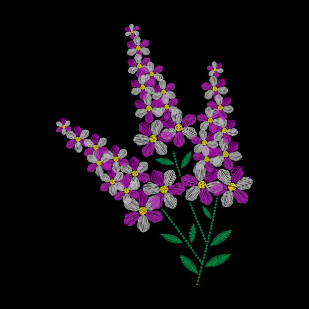 刺绣是光滑的。刺绣用光滑的花紫色。矢量插图上的黑色背景图片下载