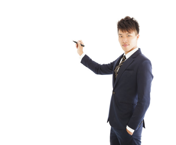 自信的商人拿着铅笔站着图片下载