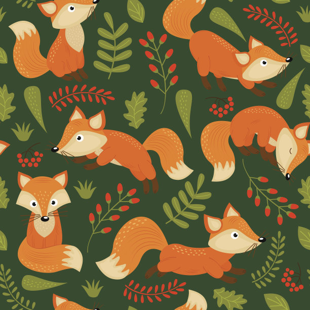 无缝模式狐狸在绿色背景图片下载