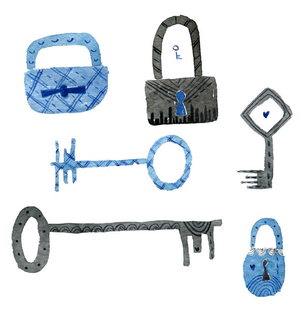 钥匙和锁水彩插图图片下载