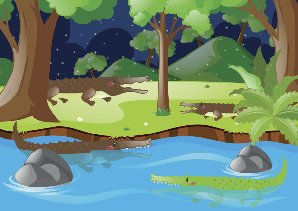 河里和陆地上的鳄鱼图片下载