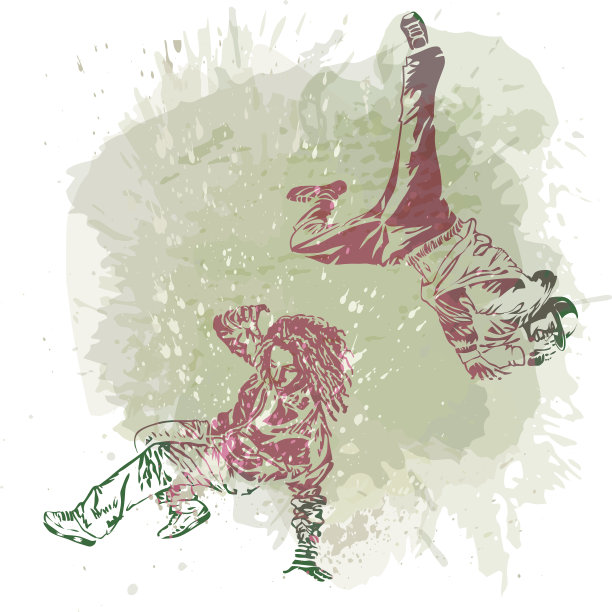 两个霹雳舞舞者手工制作的飞溅背景，现代趋势背景。图片下载