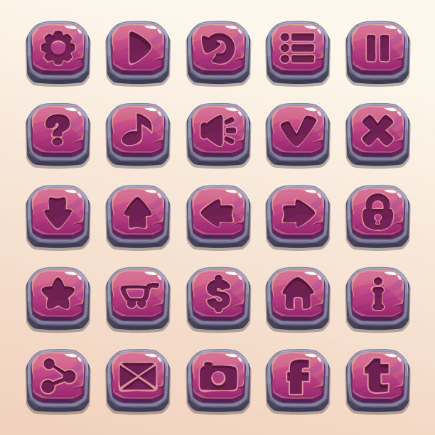 大套卡通粉色石头矢量按钮图片下载