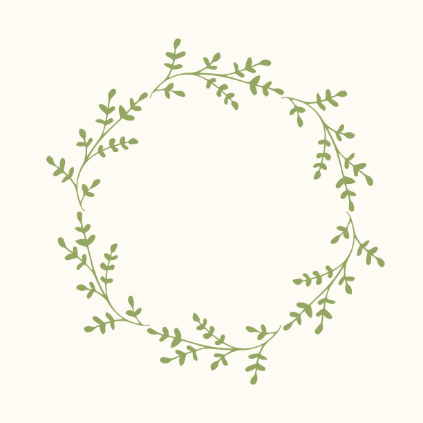 墨水手绘的绿色花环孤立在白色的背景。矢量插图。素材图片