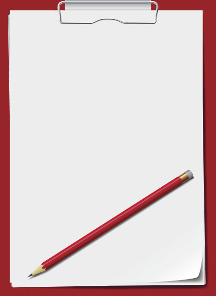 红色的剪贴板，纸和红铅笔。图片下载