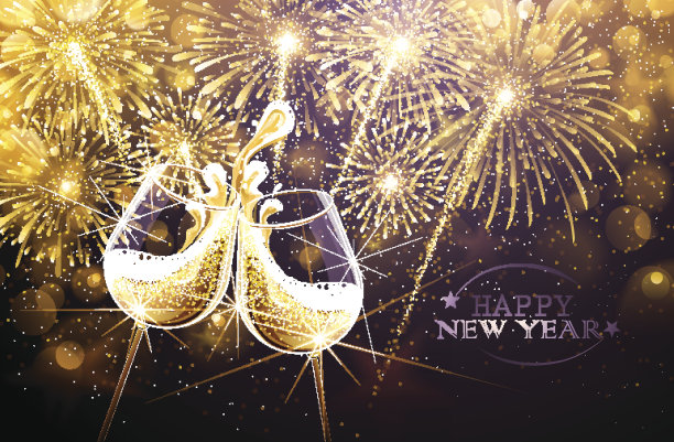 新年焰火和香槟图片下载