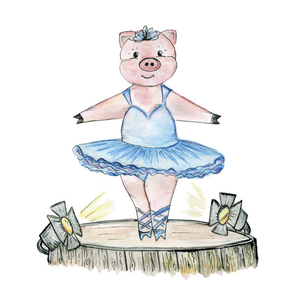水彩芭蕾舞猪图片下载