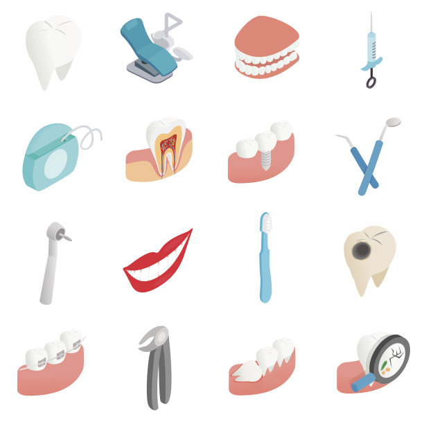 牙科设置图标，等距3d风格图片下载