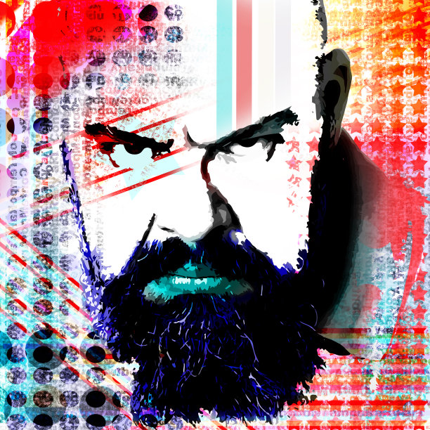 海报，一个令人敬畏的男人的肖像在现代风格波普艺术。图片下载