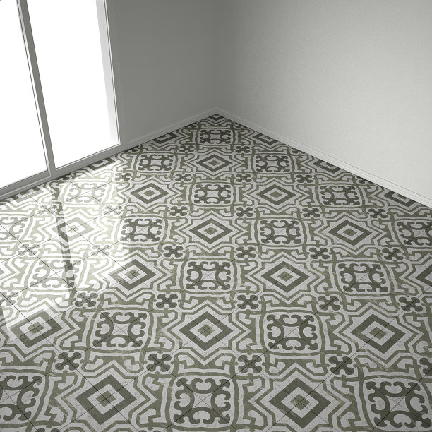 绿色和白色的大理石地砖，空房间大窗户，极简经典的室内设计图片下载