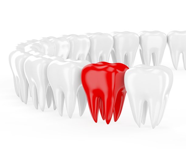 疼痛的牙齿排在健康的牙齿。3 d图片下载