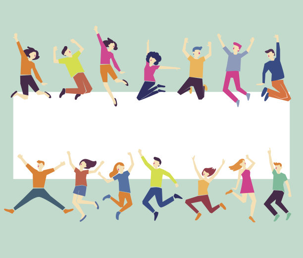 一群年轻人在跳。绿色背景与复制空间图片下载