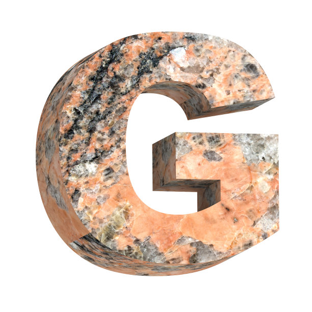 一个来自花岗岩字母表的字母被孤立在白色之上。图片下载