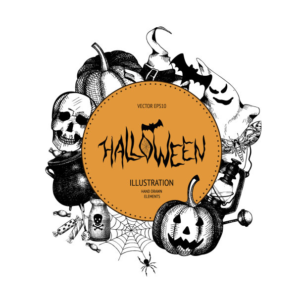 复古背景的万圣节孤立在白色。图片下载