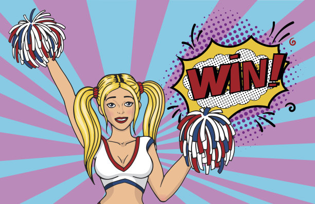 拿着绒球的拉拉队员。高中啦啦队说赢。图片下载