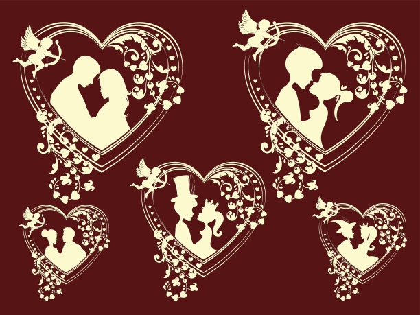 男性和女性的剪影，复古的设置图片下载