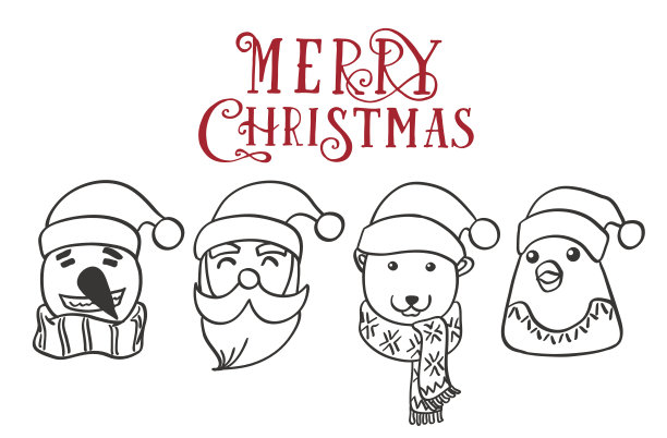 向量圣诞人物。圣诞老人企鹅，北极熊，雪人的图标图片下载
