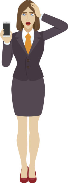 女商人拿着手机，抓着他的头图片下载