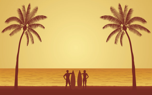 剪影冲浪者携带冲浪板在日落天空下的海滩图片下载