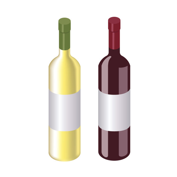 等距的红和白葡萄酒瓶孤立在白色图片下载