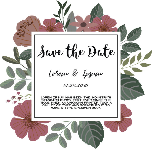 时尚热带丛林风格矢量邀请模板。纹理的叶子花背景。保存日期。方形婚礼请帖。鲜花的背景。图片下载