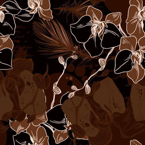 东方背景，花和羽毛图片下载