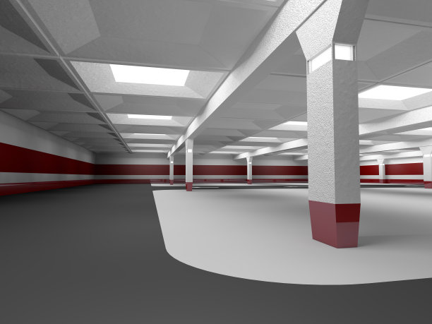 空旷的地下停车场3D渲染图片下载