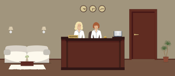 酒店接待。前台的年轻女接待员图片下载