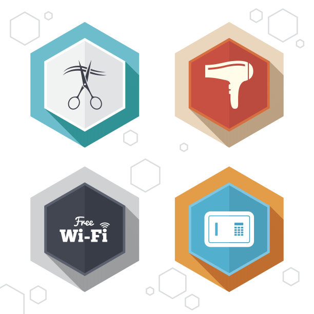 酒店服务图标。Wi-fi，吹风机和安全图片下载