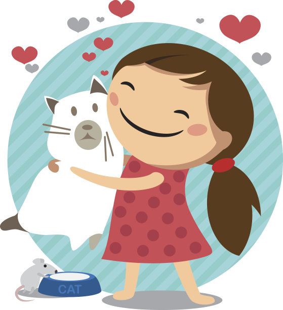 女孩和他心爱的猫图片下载