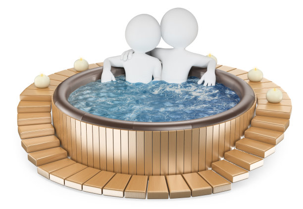 3 d白人。一对夫妇在热水浴缸里放松图片下载