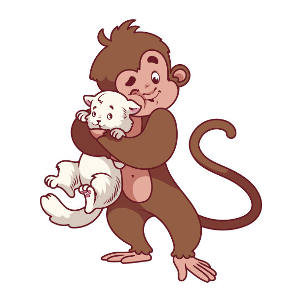 猴子拥抱白猫图片下载