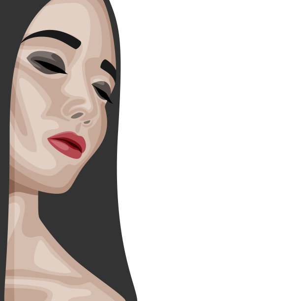 美丽的黑发女性与红色闪亮的嘴唇图片下载