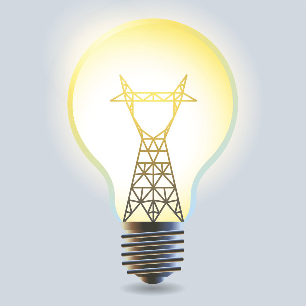 电力概念，电灯泡中的输电塔，矢量插图图片下载