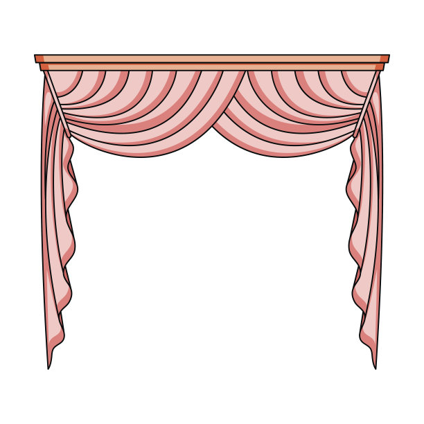 挂在檐口上的窗帘。窗帘单图标在卡通风格矢量符号股票插图web。图片下载