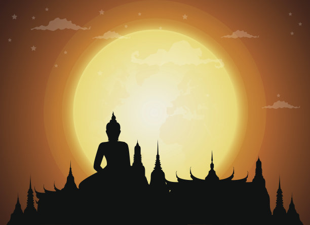 寺庙泰国的地标和剪影，满月，旅游景点和背景图片下载