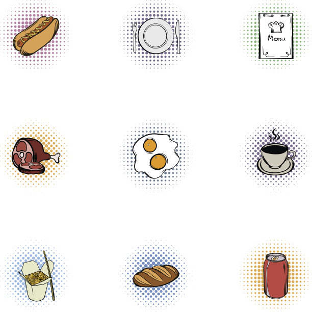垃圾食品图标，波普艺术风格图片下载